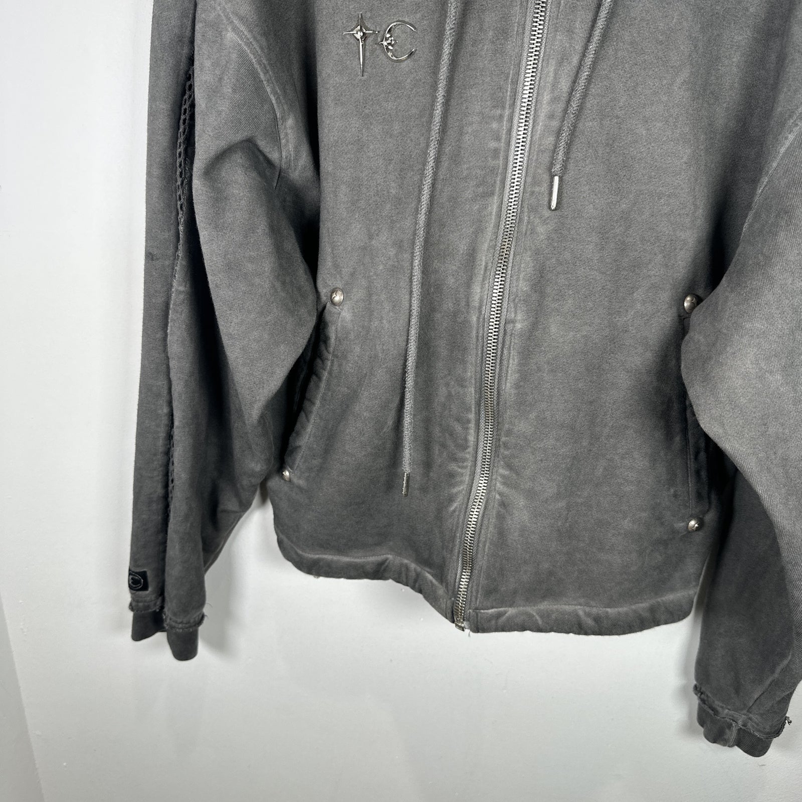 Thug Club Cropped Mesh Panel Zip Up Hoodie Size M