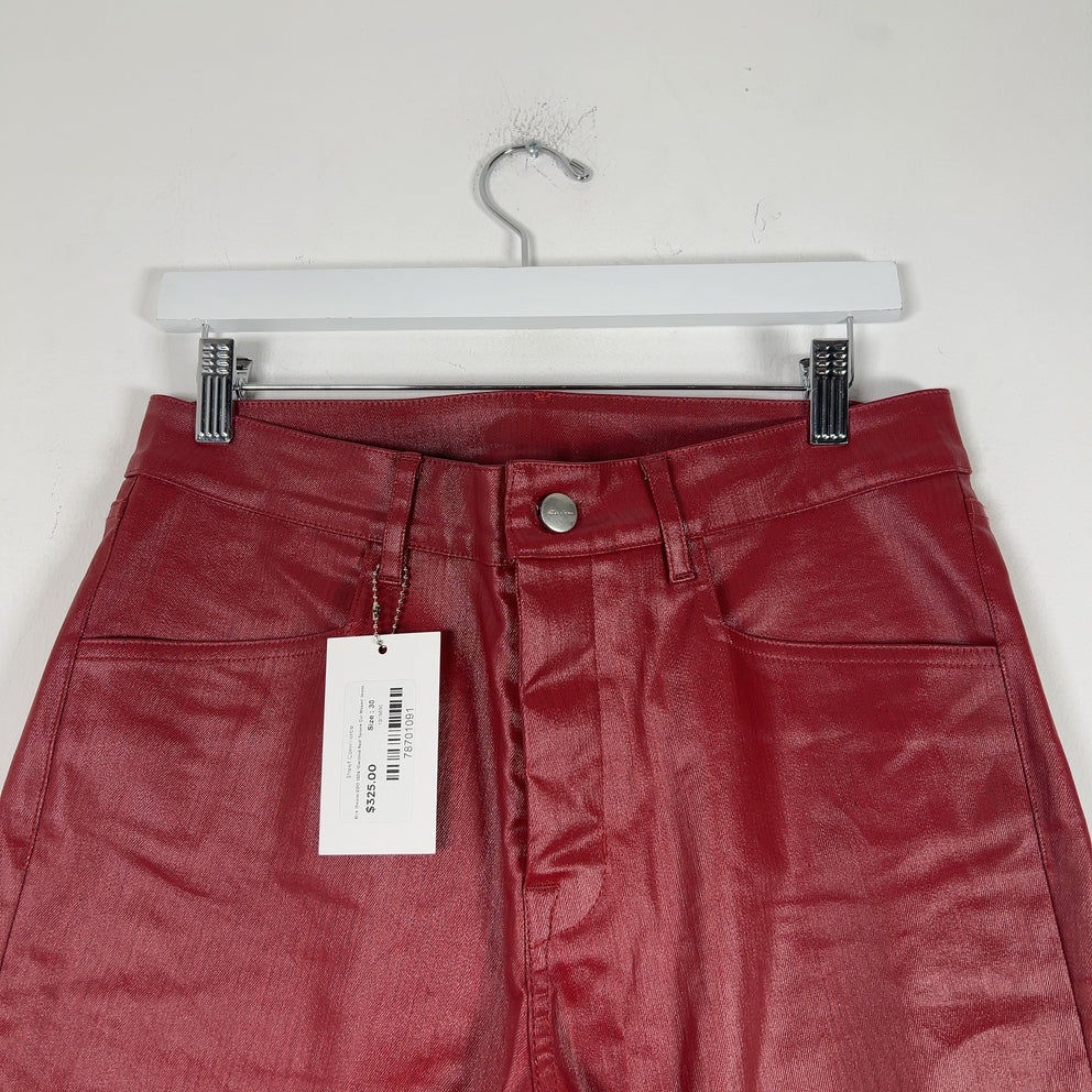 Rick Owens LIDO SS24 'Cardinal Red' Tyrone Cut Waxed Jeans