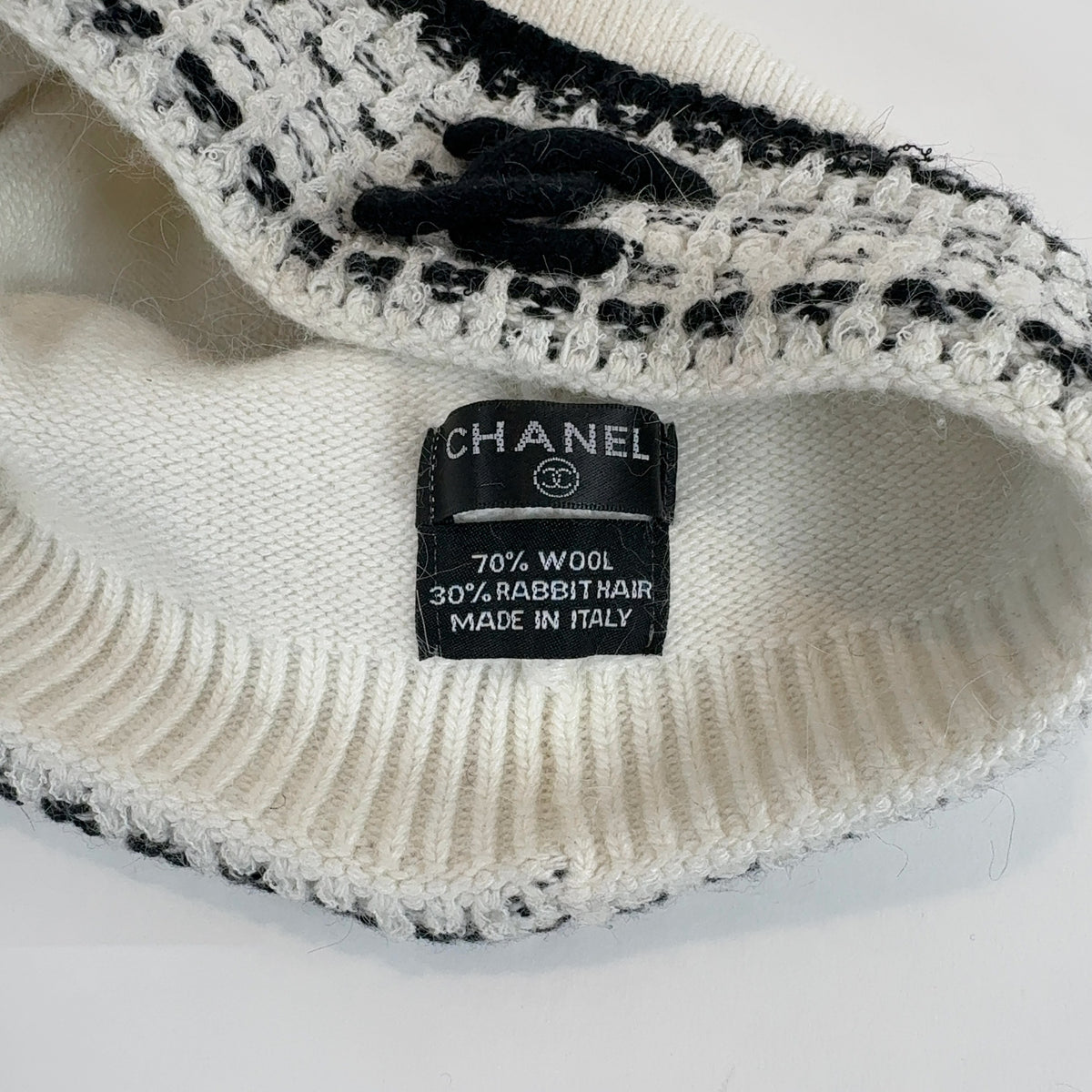 Chanel Wool Tweed Logo Beanie Hat