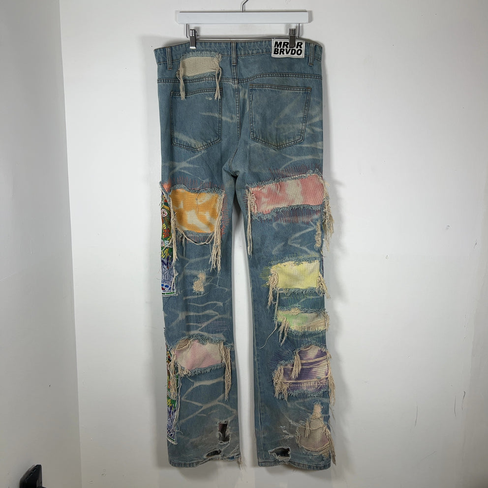 Who Decides War Distressed Stained Glass Window Pane Jeans