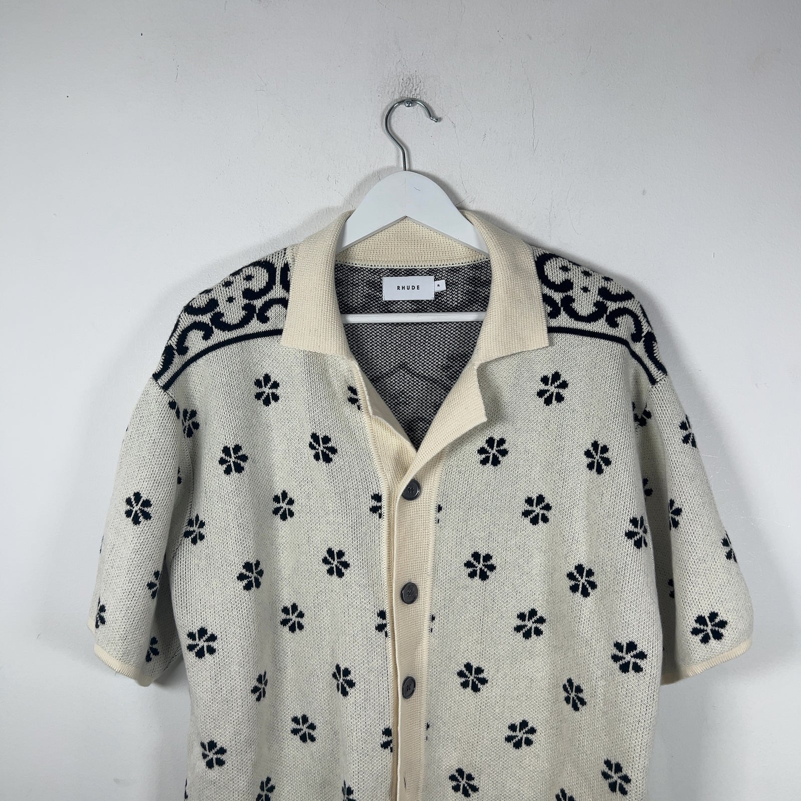 Rhude Floral Motif Knit Button Up Shirt