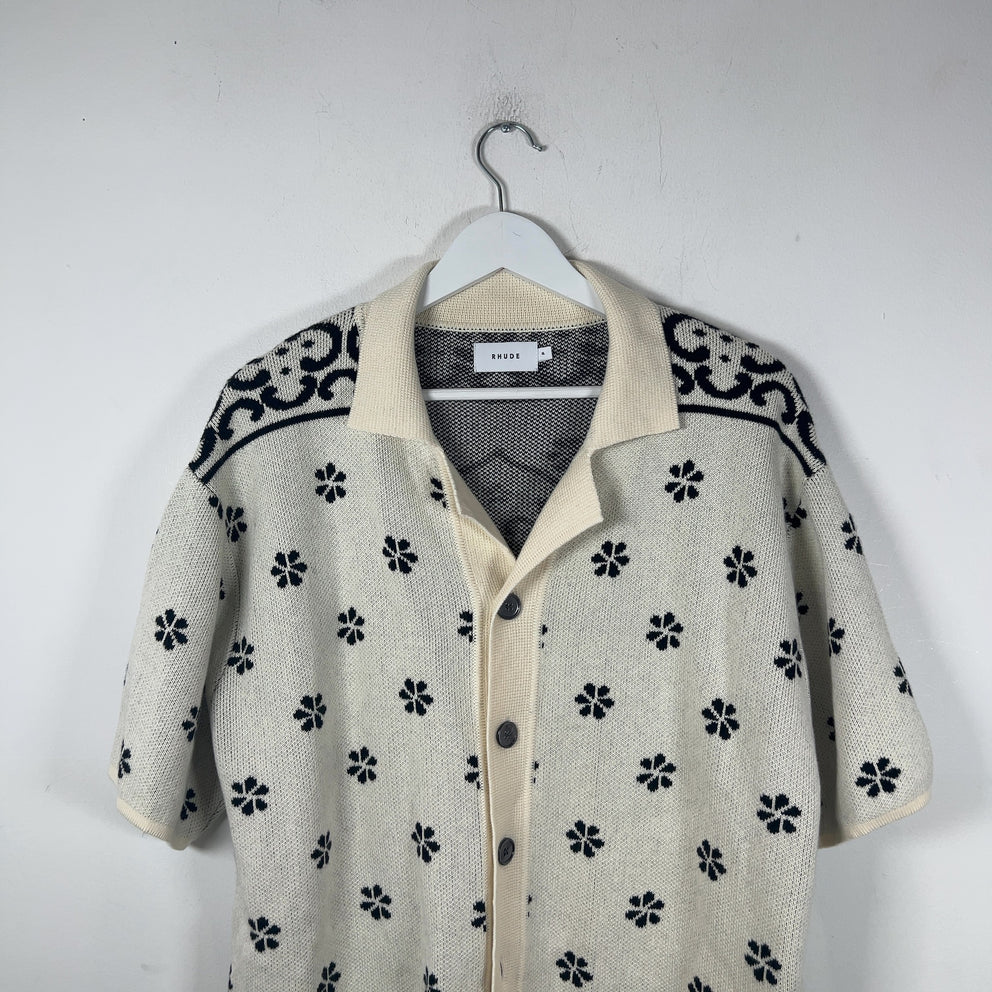 Rhude Floral Motif Knit Button Up Shirt