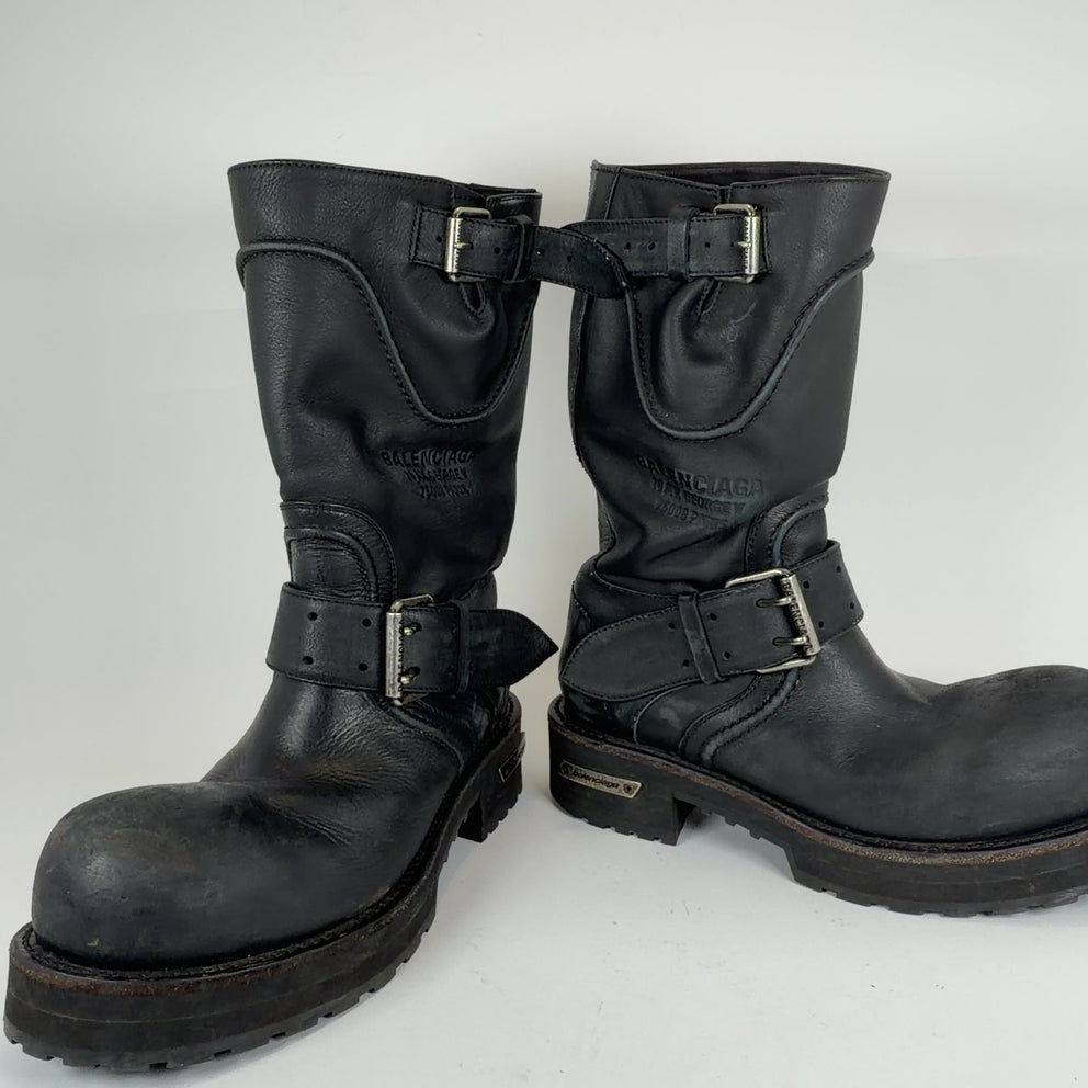 Balenciaga Distressed Leather Venom Engineer Boots