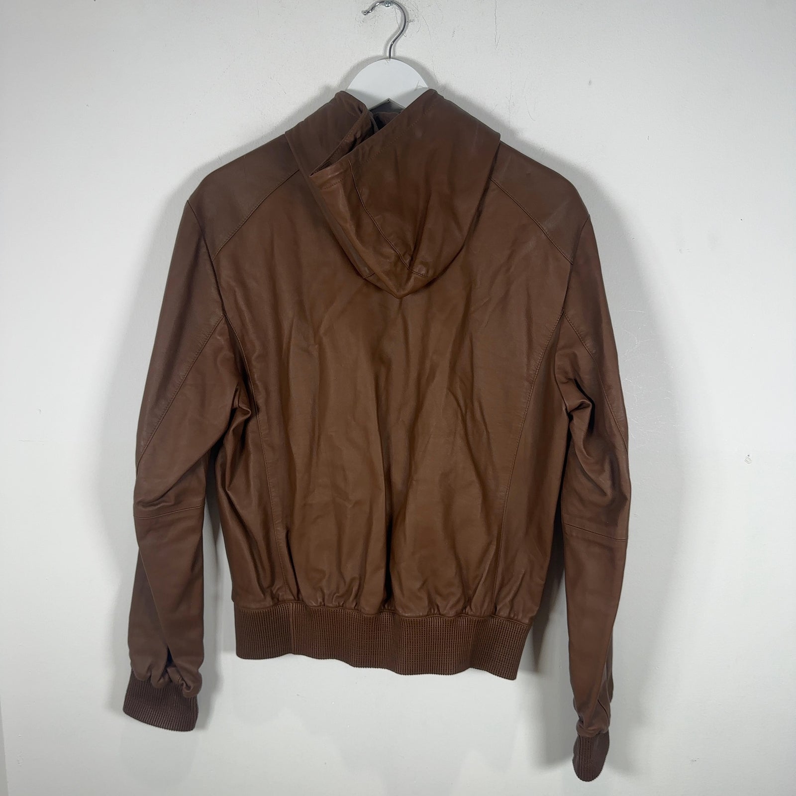 Ralph Lauren Purple Label Brown Leather Hooded Jacket Size S