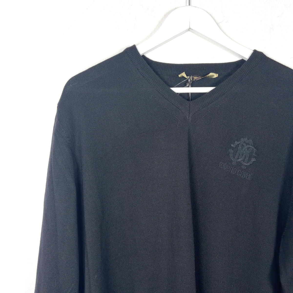 Robert Cavalli Embroidered Logo V-Neck Sweater