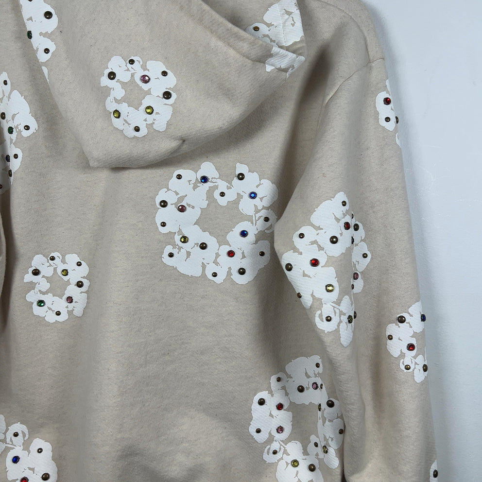 Denim Tears Rhinestone Cotton Wreath Oatmeal Zip Up Hoodie