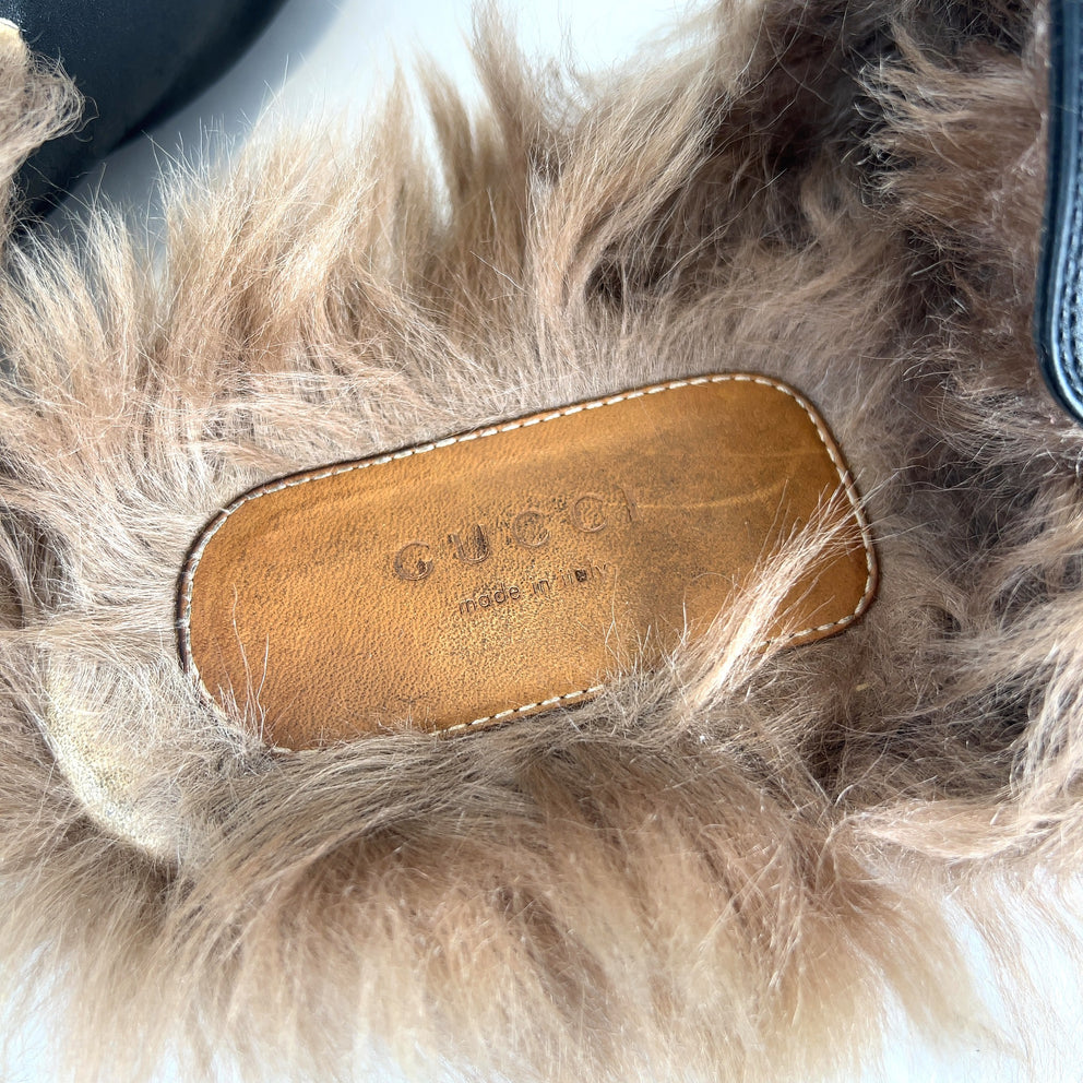 Gucci Leather & Fur 'Horsebit' Mules