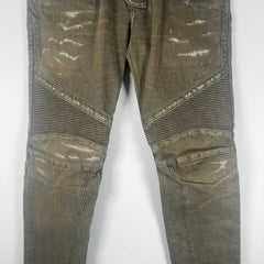 Balmain Green Denim Biker Jeans