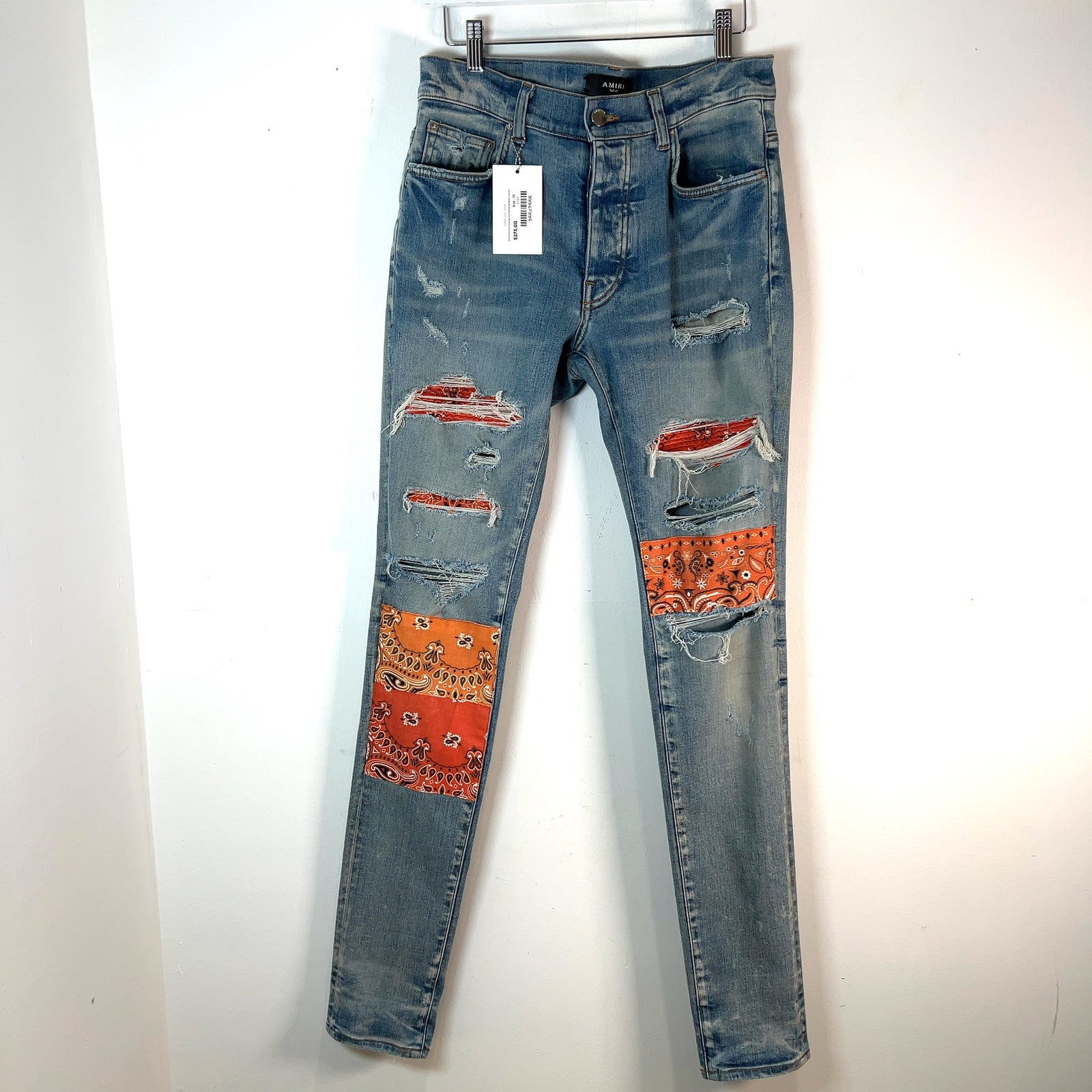 Amiri Artpatch Orange Patchwork Bandana Jeans