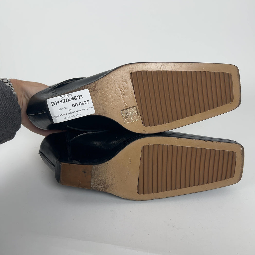 Rick Owens Black Leather Wedge Mules Size 40