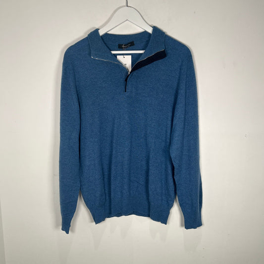 Zegna Blue Cashmere Quarter Zip Size M