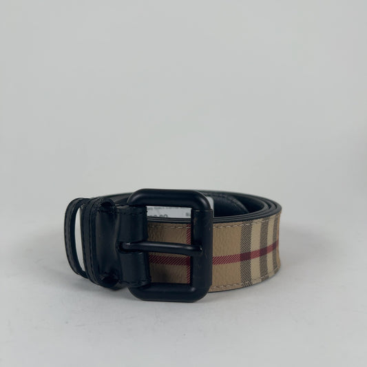 Burberry Check Canvas Black Leather Belt