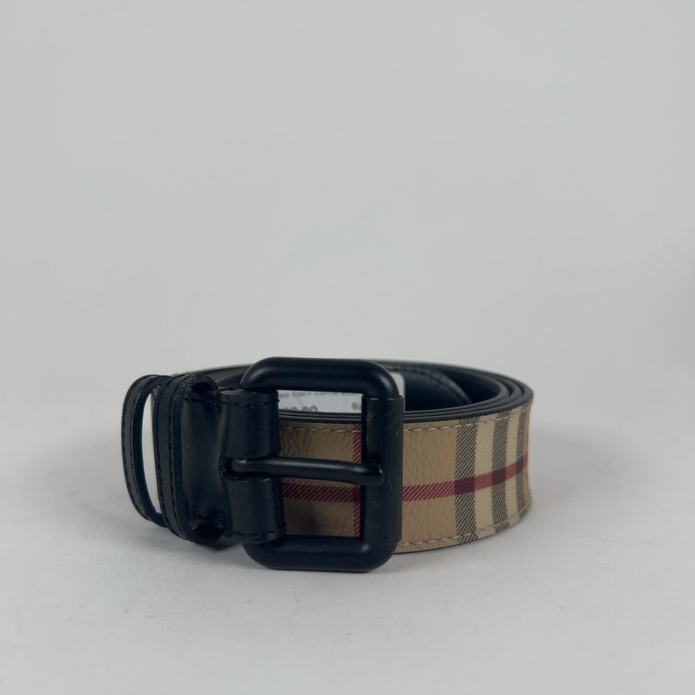 Burberry Check Canvas Black Leather Belt