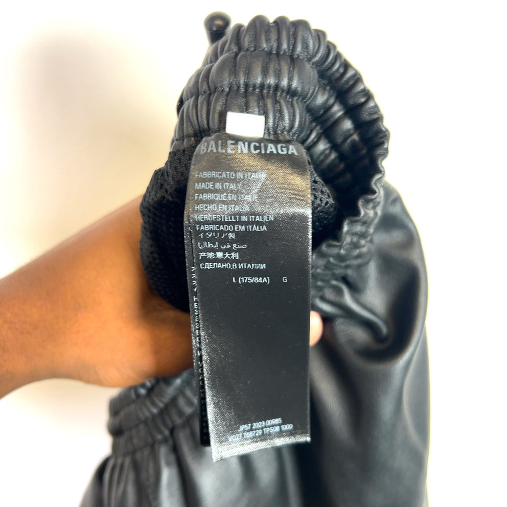 Balenciaga 3B Lambskin Wide-Leg Track Pants