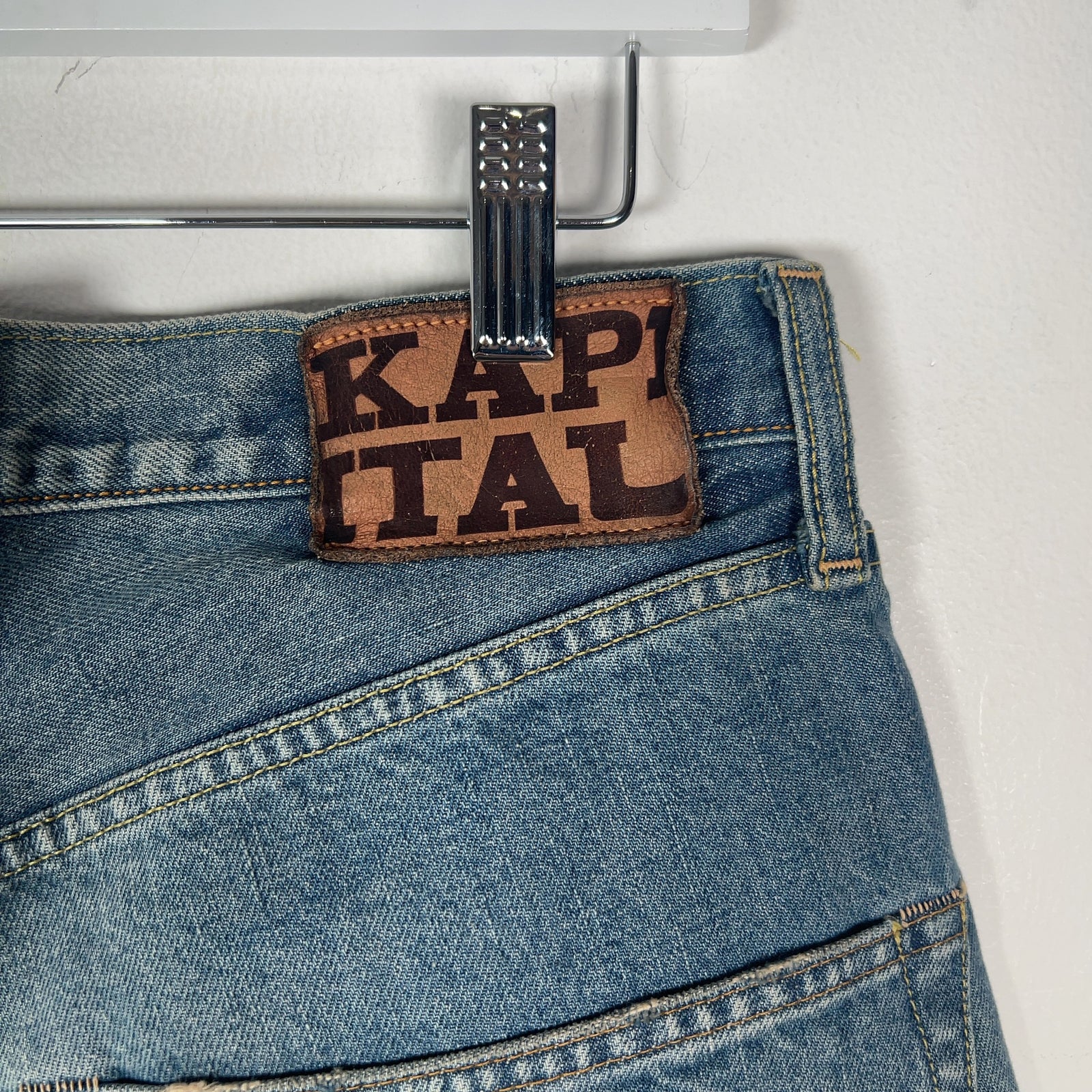 Kapital Lightwash Bone Denim Shorts Size 34