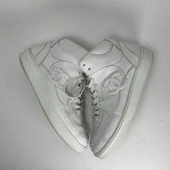 Chanel CC Triple White Hightop Sneakers