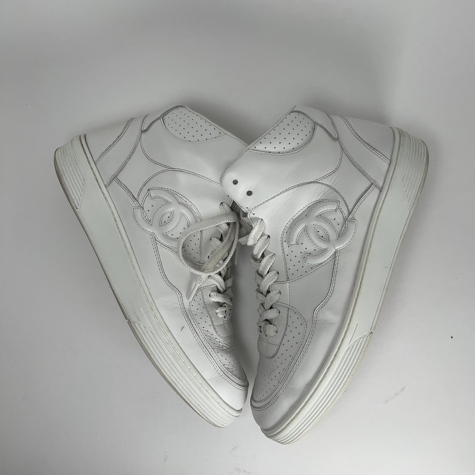 Chanel CC Triple White Hightop Sneakers