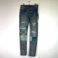 Amiri Clay Indigo Quilted Art Patch Denim Jeans