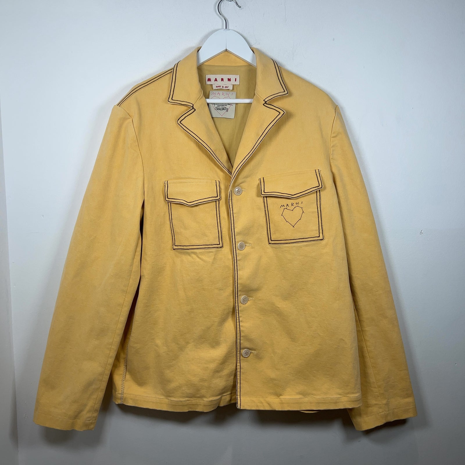 Marni Yellow Stitch Logo Denim Blazer
