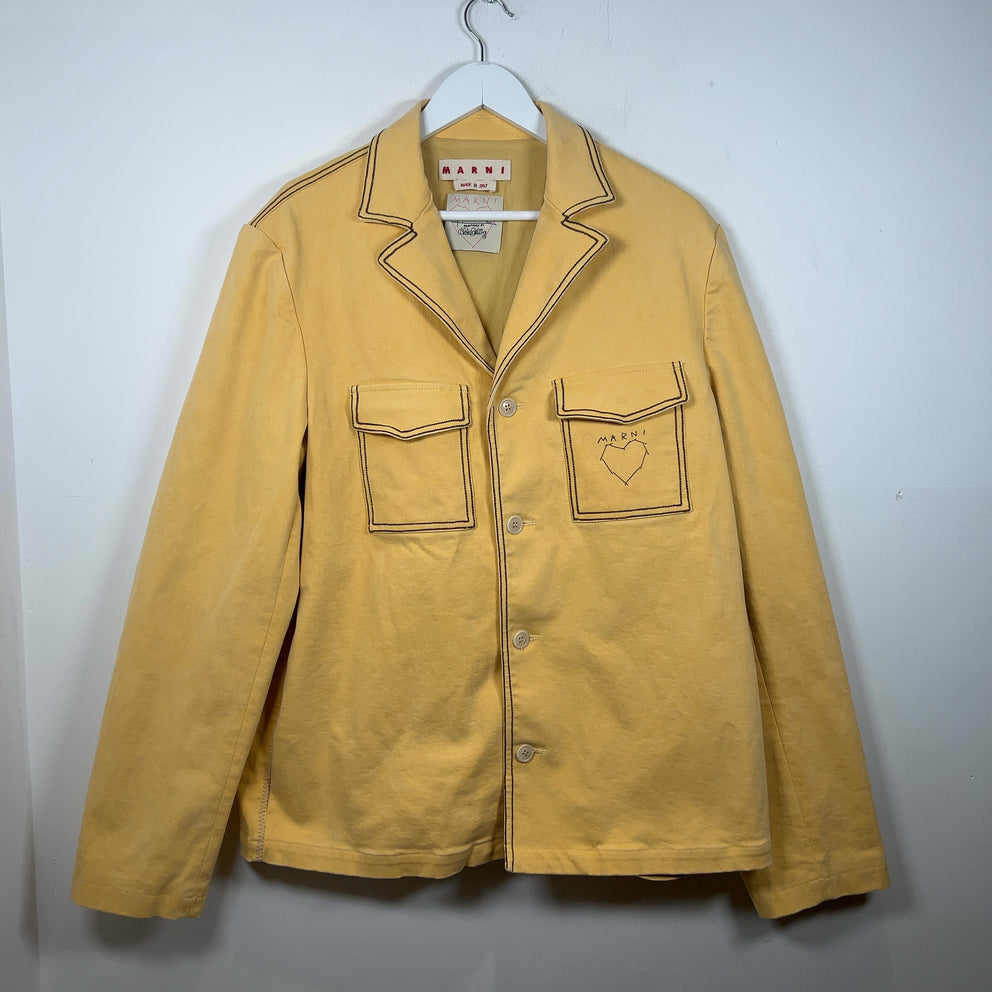 Marni Yellow Stitch Logo Denim Blazer