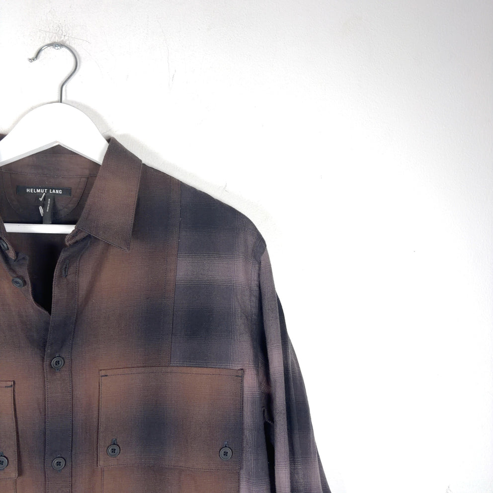 Helmut Lang Multi-Plaid Button-Up T-Shirt