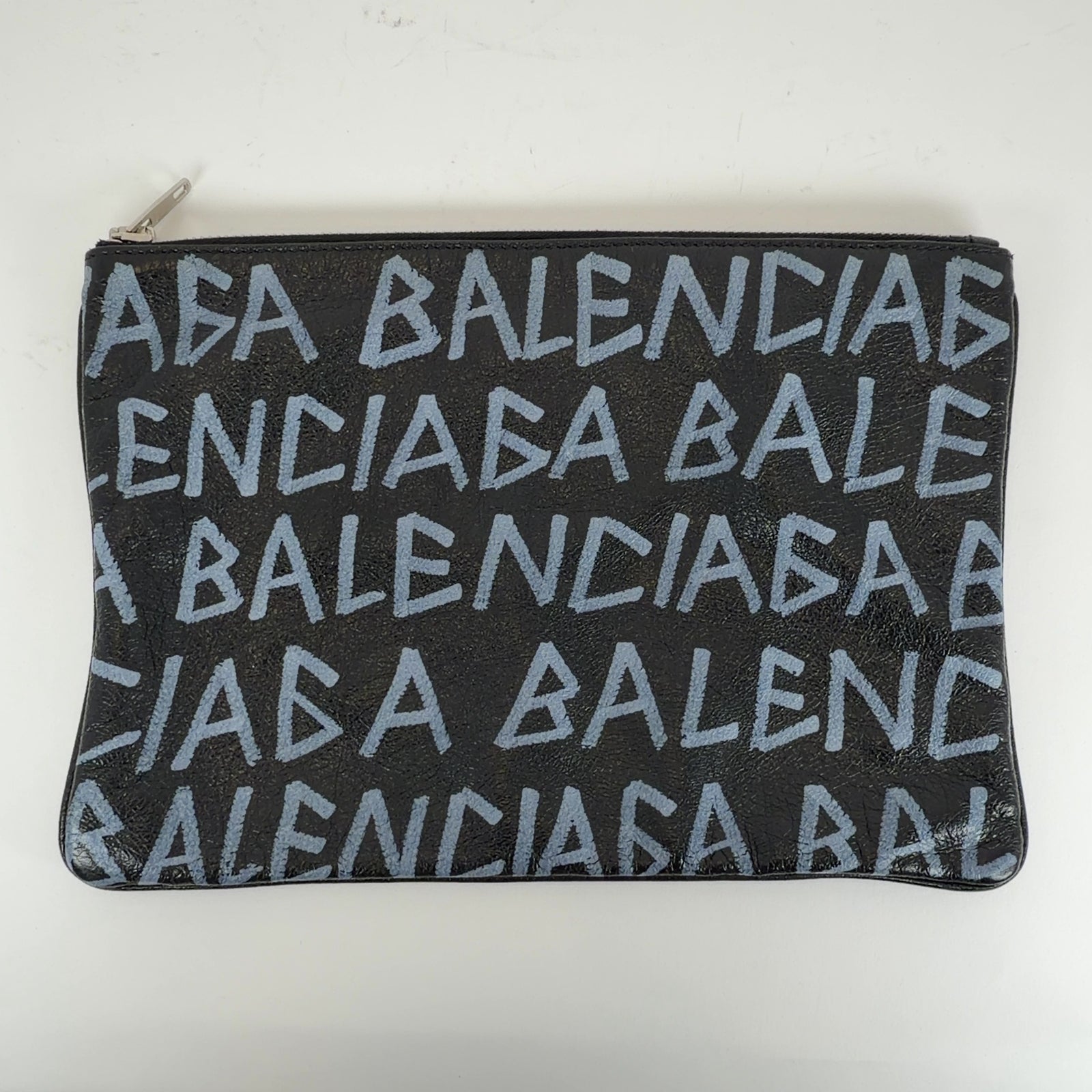 Balenciaga Graffiti Logo Leather Clutch