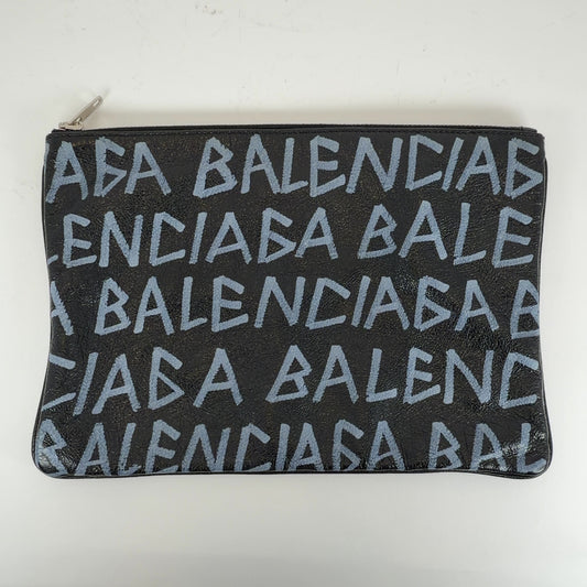 Balenciaga Graffiti Logo Leather Clutch