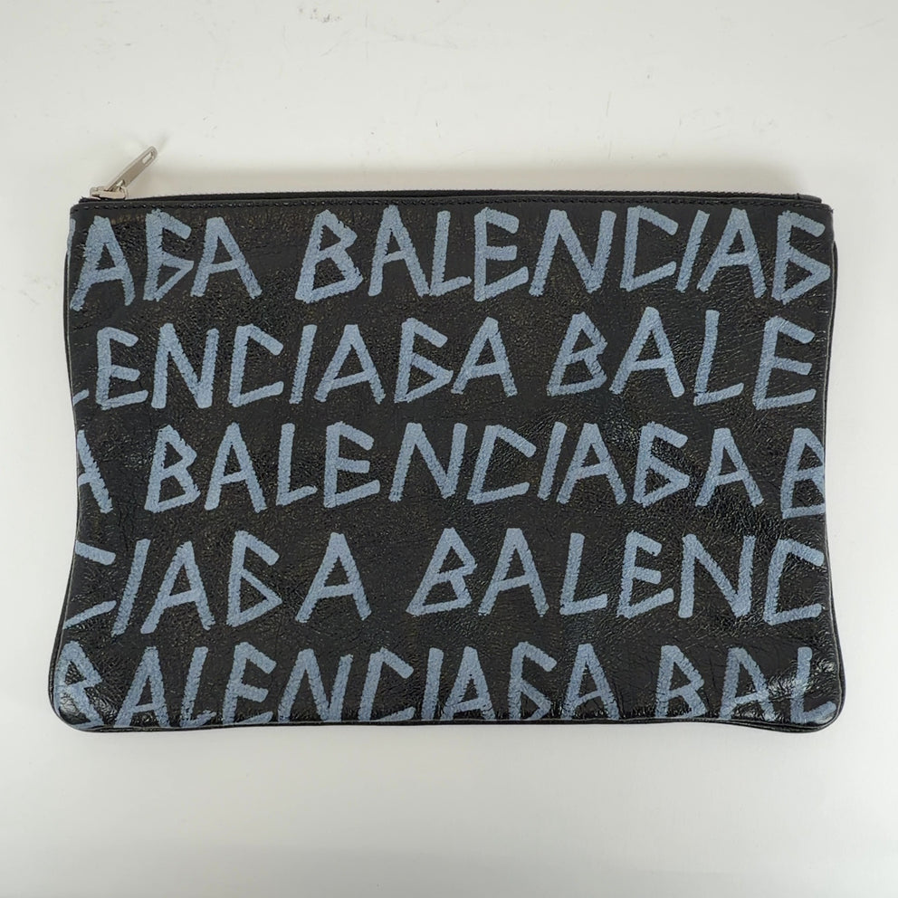 Balenciaga Graffiti Logo Leather Clutch