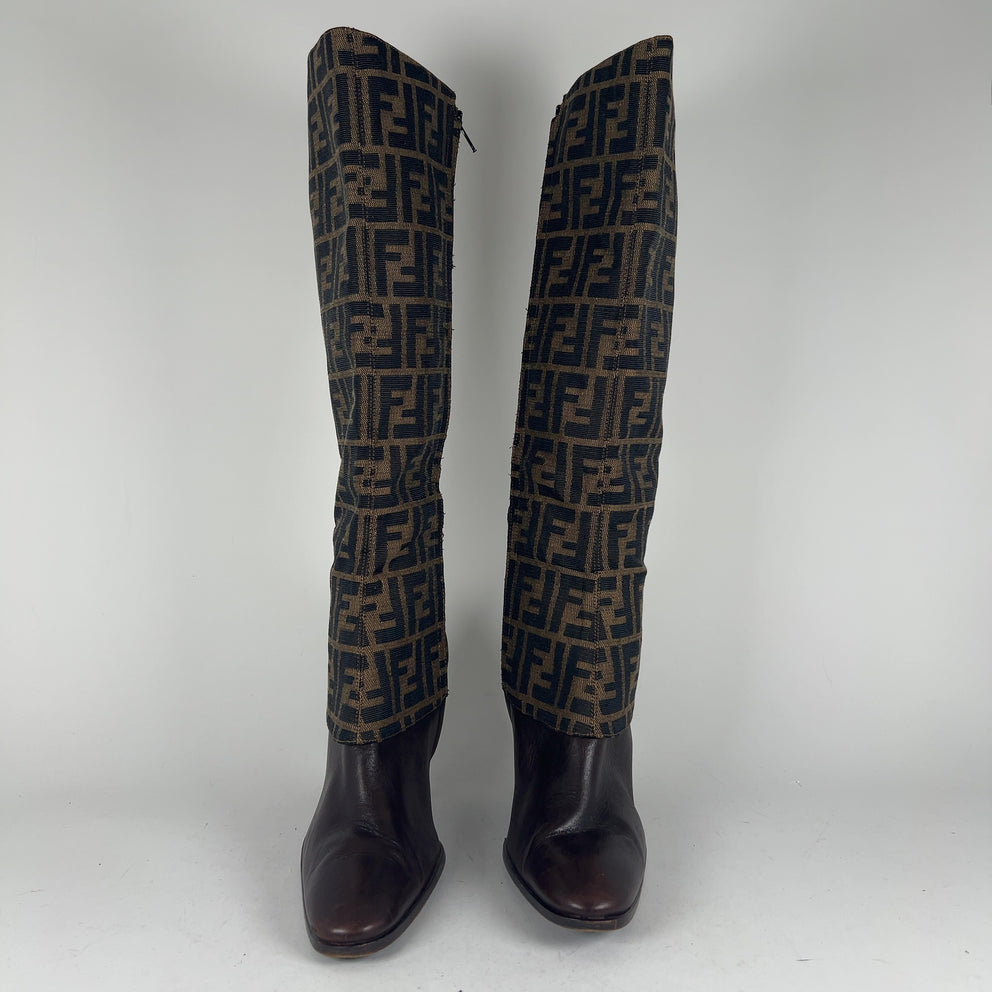 Fendi Logo Monogram Canvas Boots