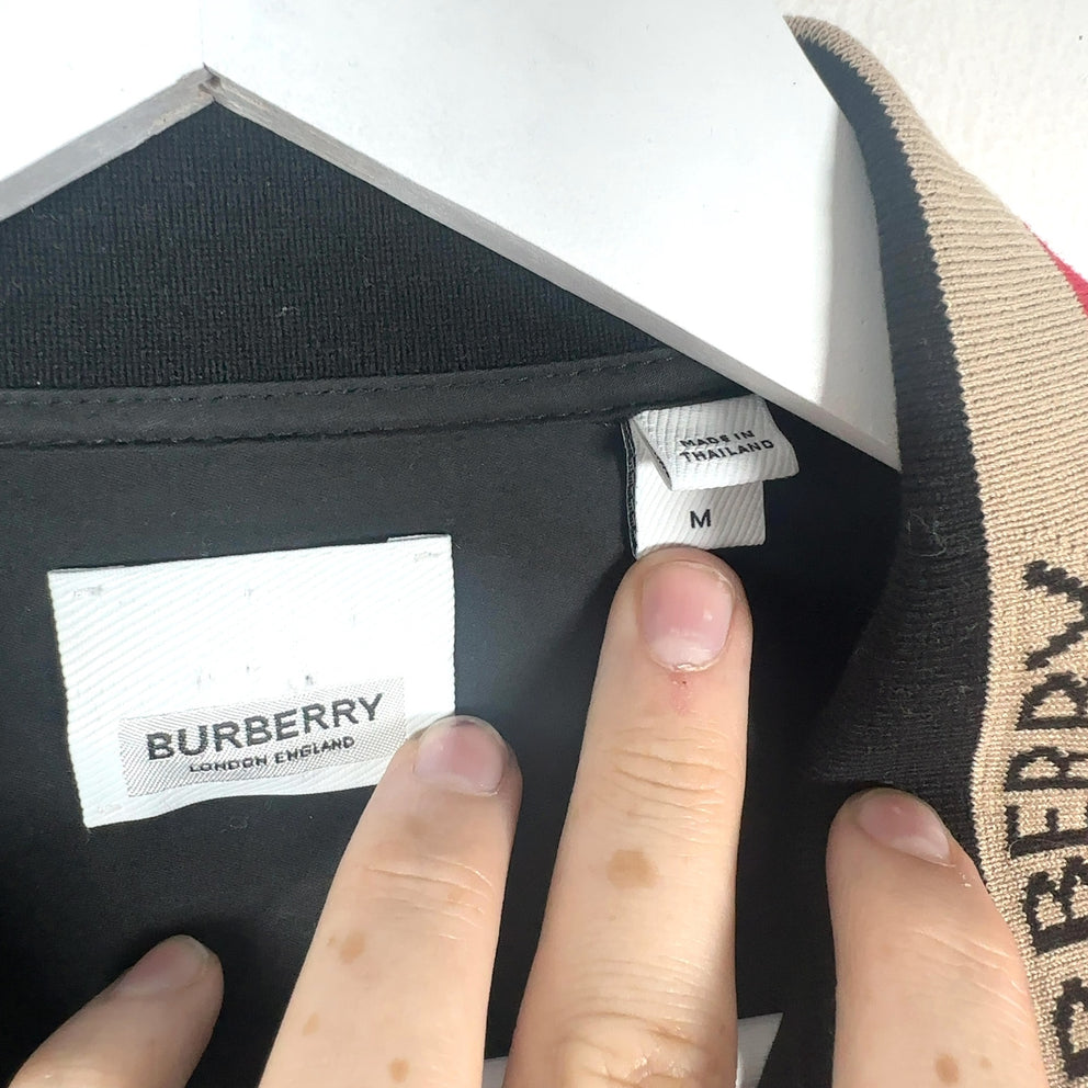 Burberry Striped Collar Logo Button-Up Shirt