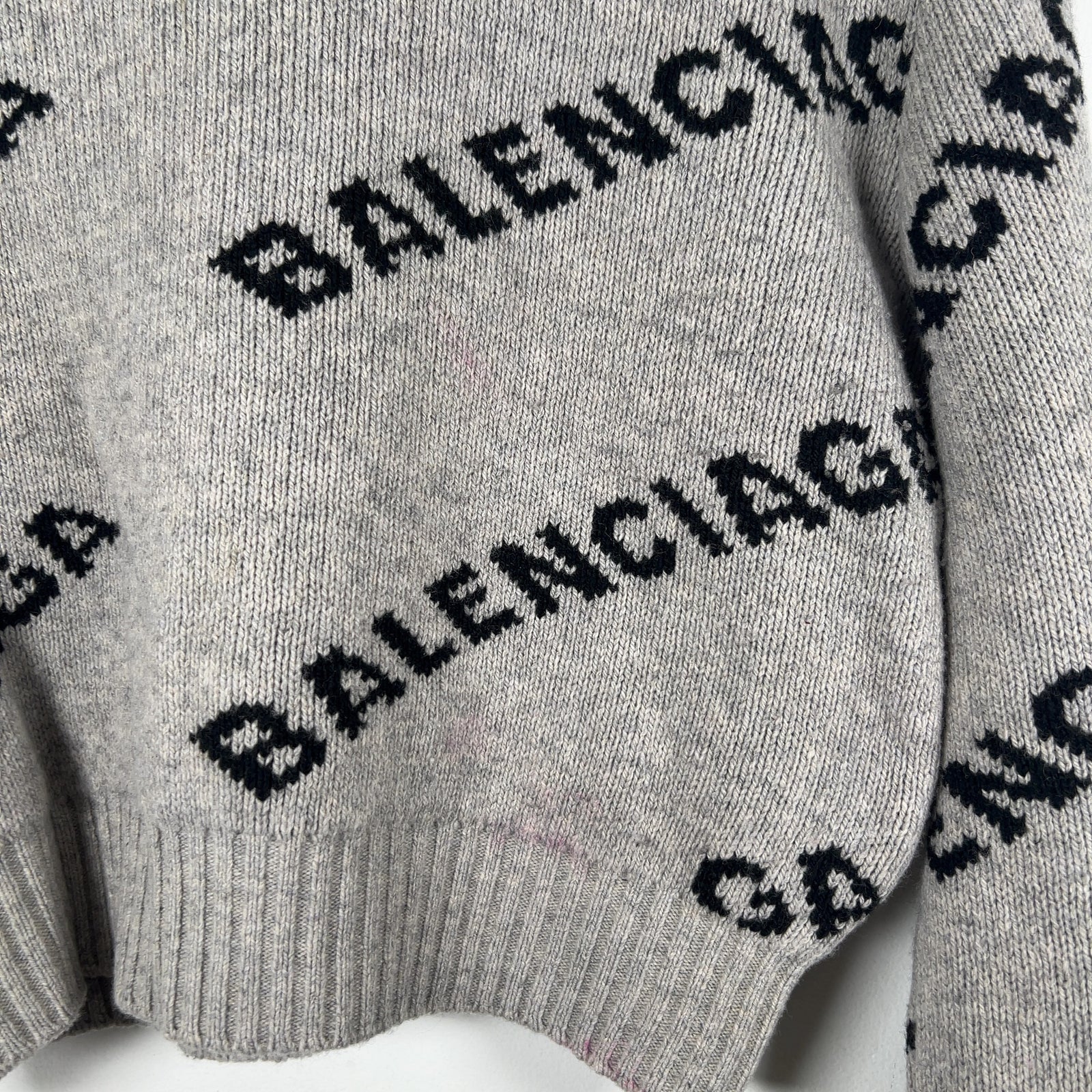 Balenciaga Wool Knit Grey All Over Logo Cropped Sweater Size M