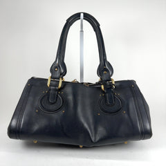 Chloe Paddington Black Leather Gold Accent Shoulder Bag