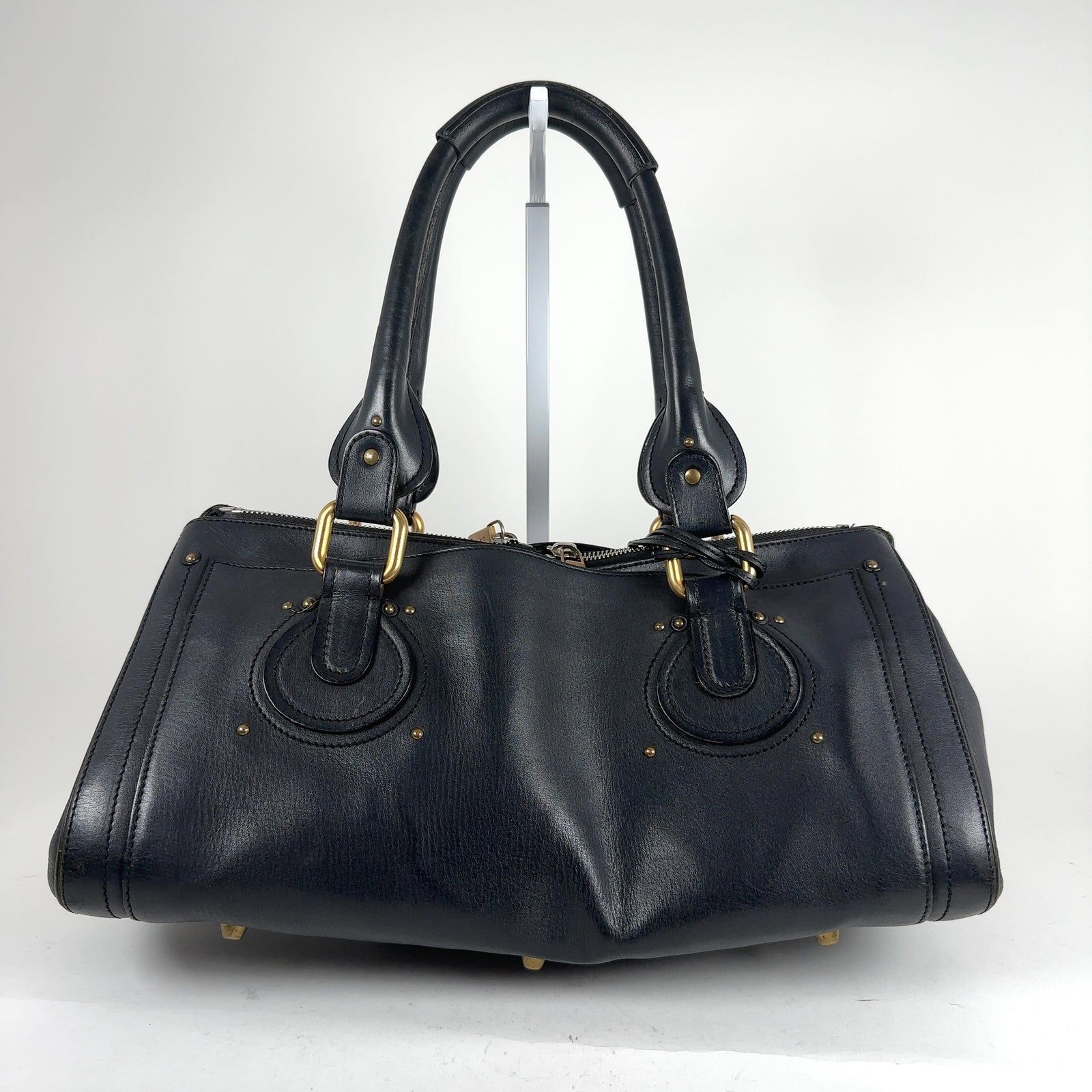 Chloe Paddington Black Leather Gold Accent Shoulder Bag