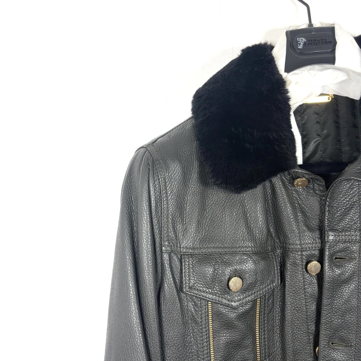 Versace Deer & Rabbit Fur Zipper Leather Jacket