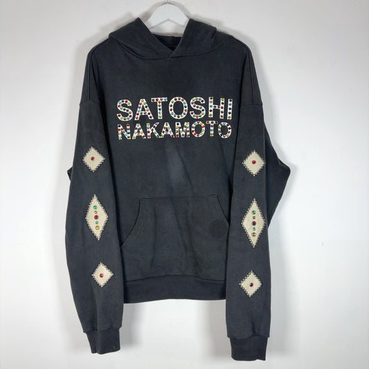 Satoshi Nakamoto Studded Logo Leather Patch Hoodie