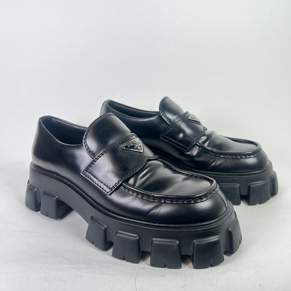 Prada Brushed Leather Monolith Loafer
