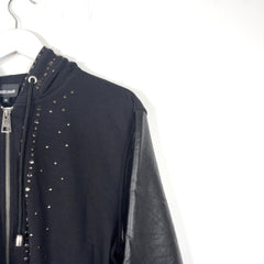 Robert Cavalli Studded Leather Sleeve Zip-Up Hoodie