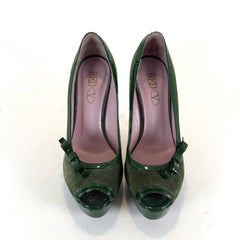 Valentino Suede Patent Leather Bow Heels