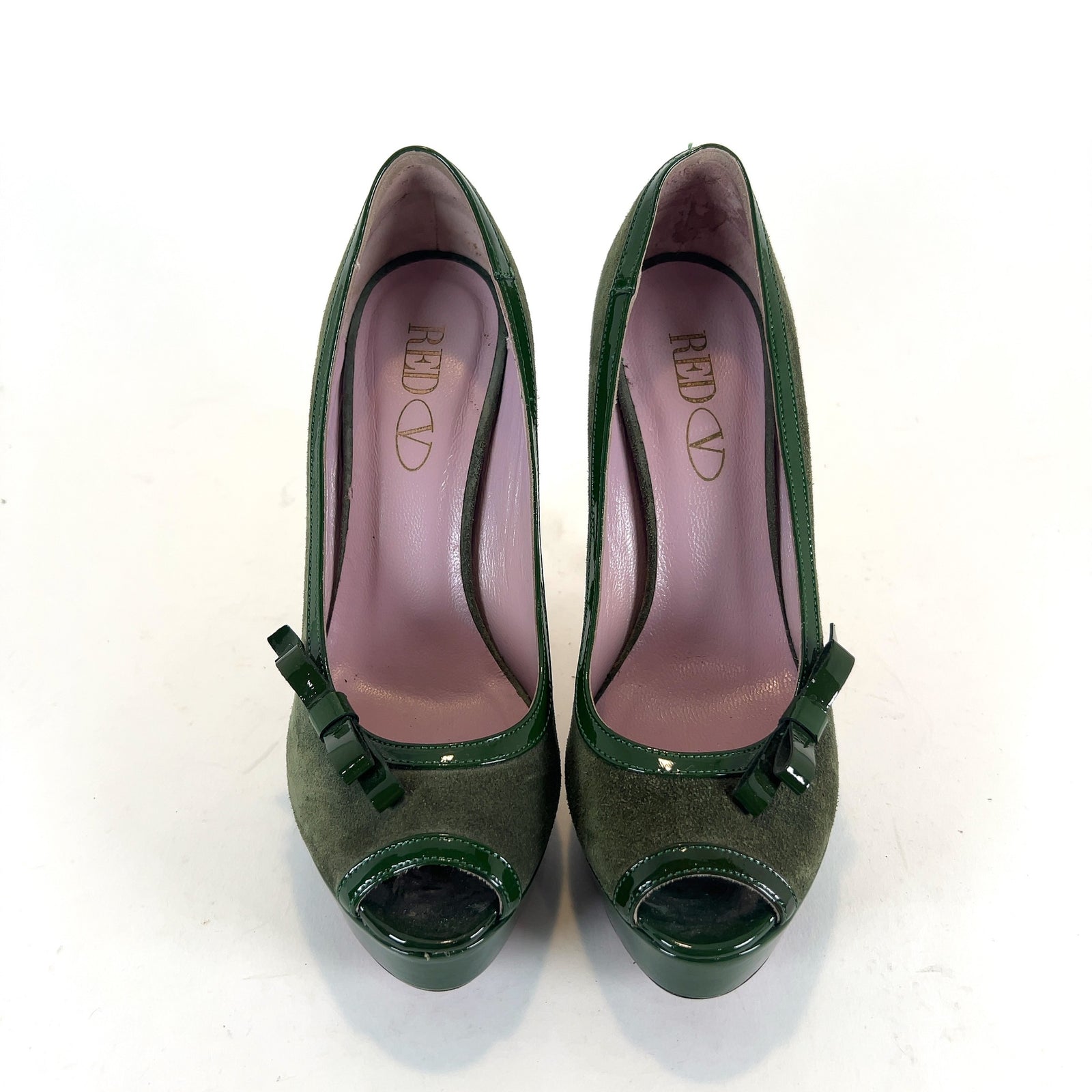 Valentino Suede Patent Leather Bow Heels