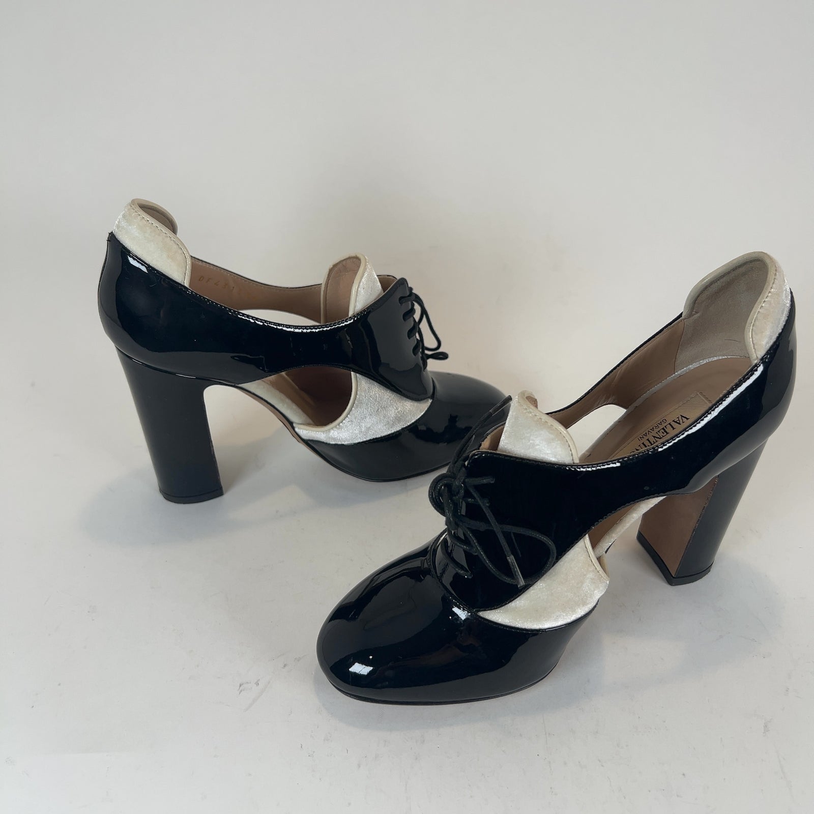 Valentino Patent Leather & Velour Lace-Up Heels