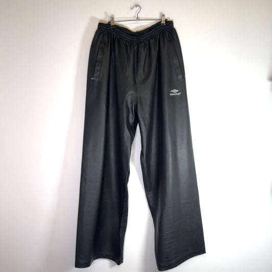 Balenciaga 3B Lambskin Wide-Leg Track Pants