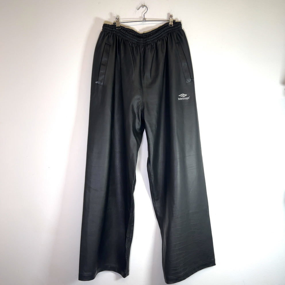 Balenciaga 3B Lambskin Wide-Leg Track Pants