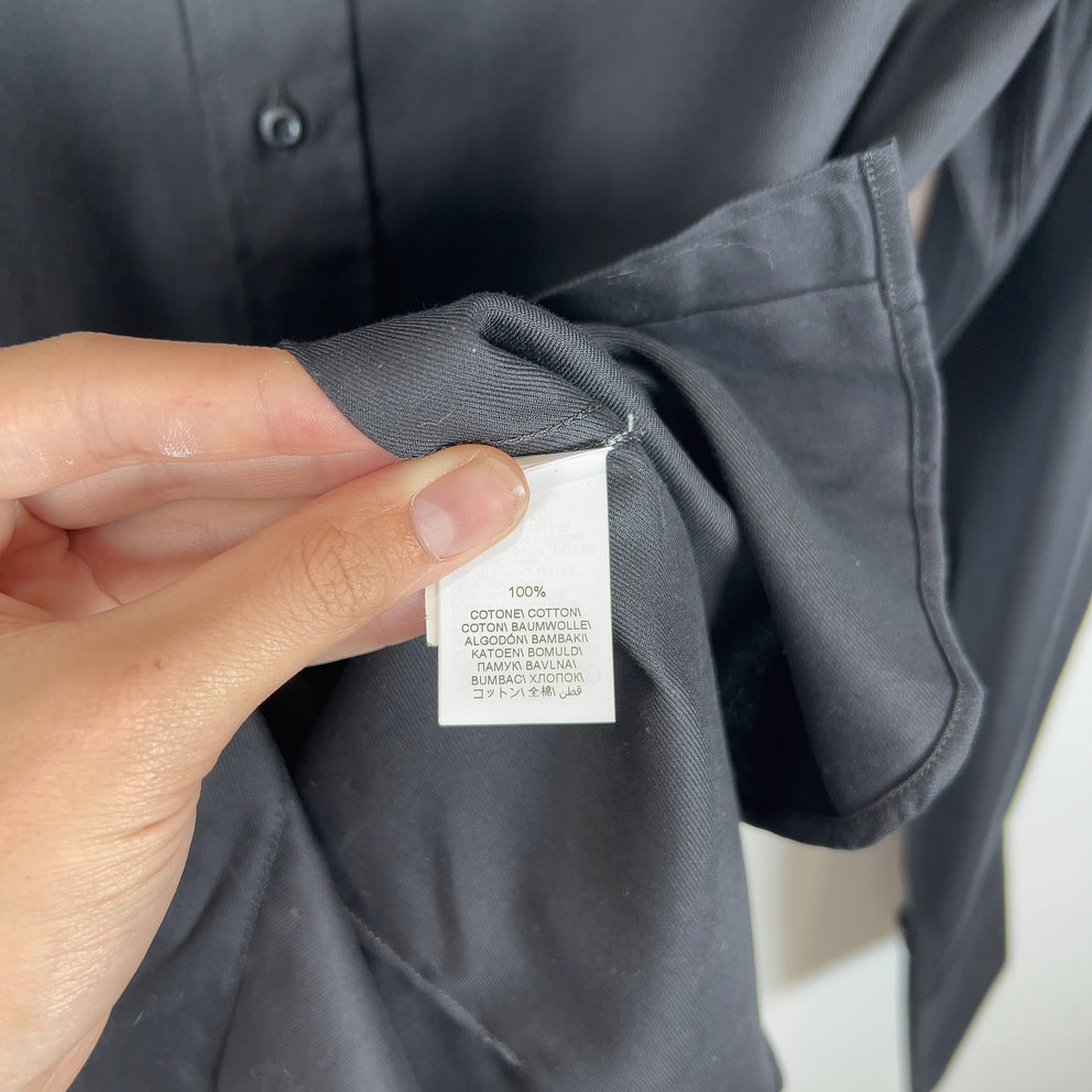 Brunello Cucinelli Spread Collar Slim Fit Black Cotton Shirt
