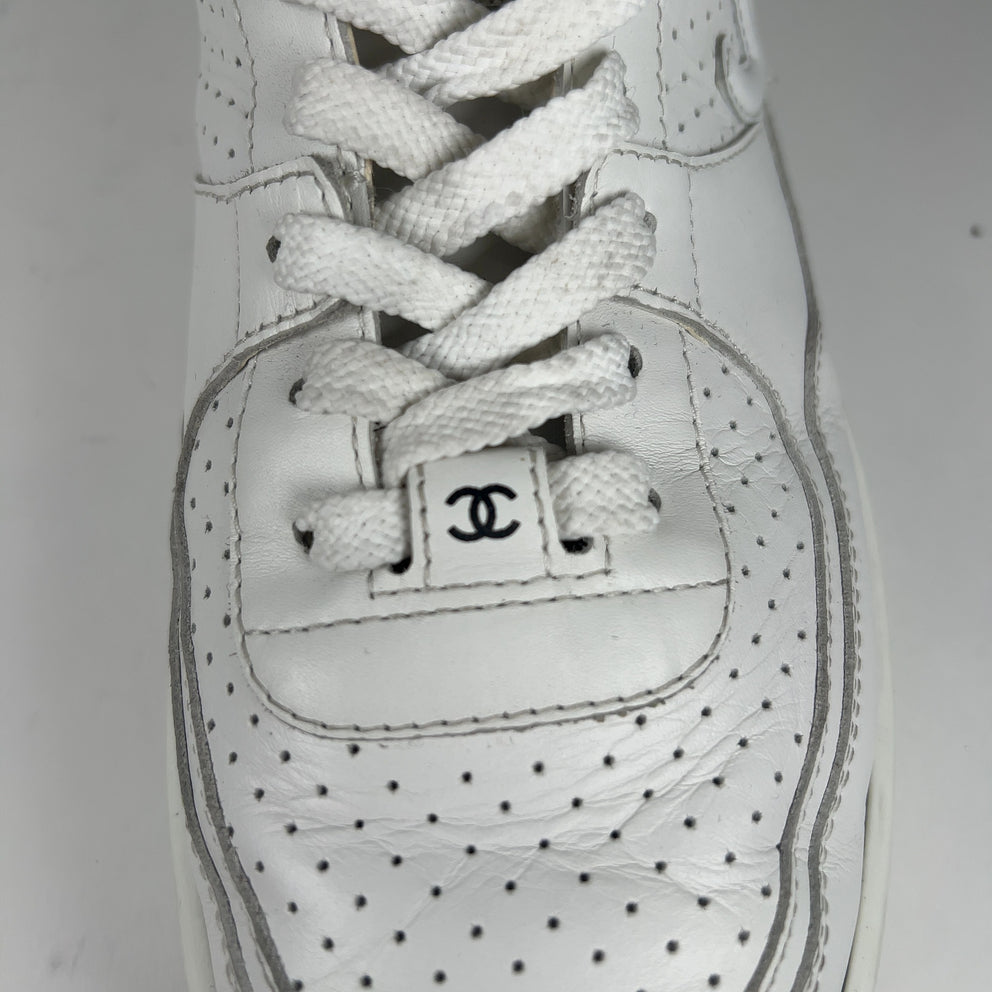 Chanel CC Triple White Hightop Sneakers