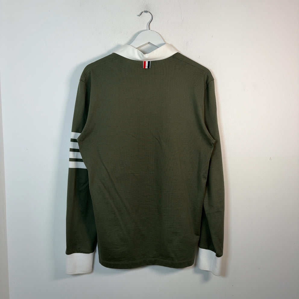 Thom Browne 4-Bar Button-Up Long-Sleeve Polo