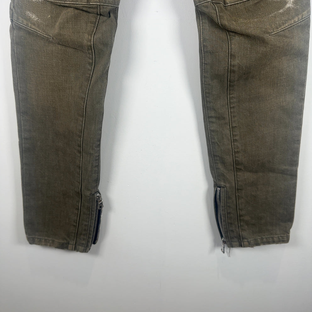 Balmain Green Denim Biker Jeans