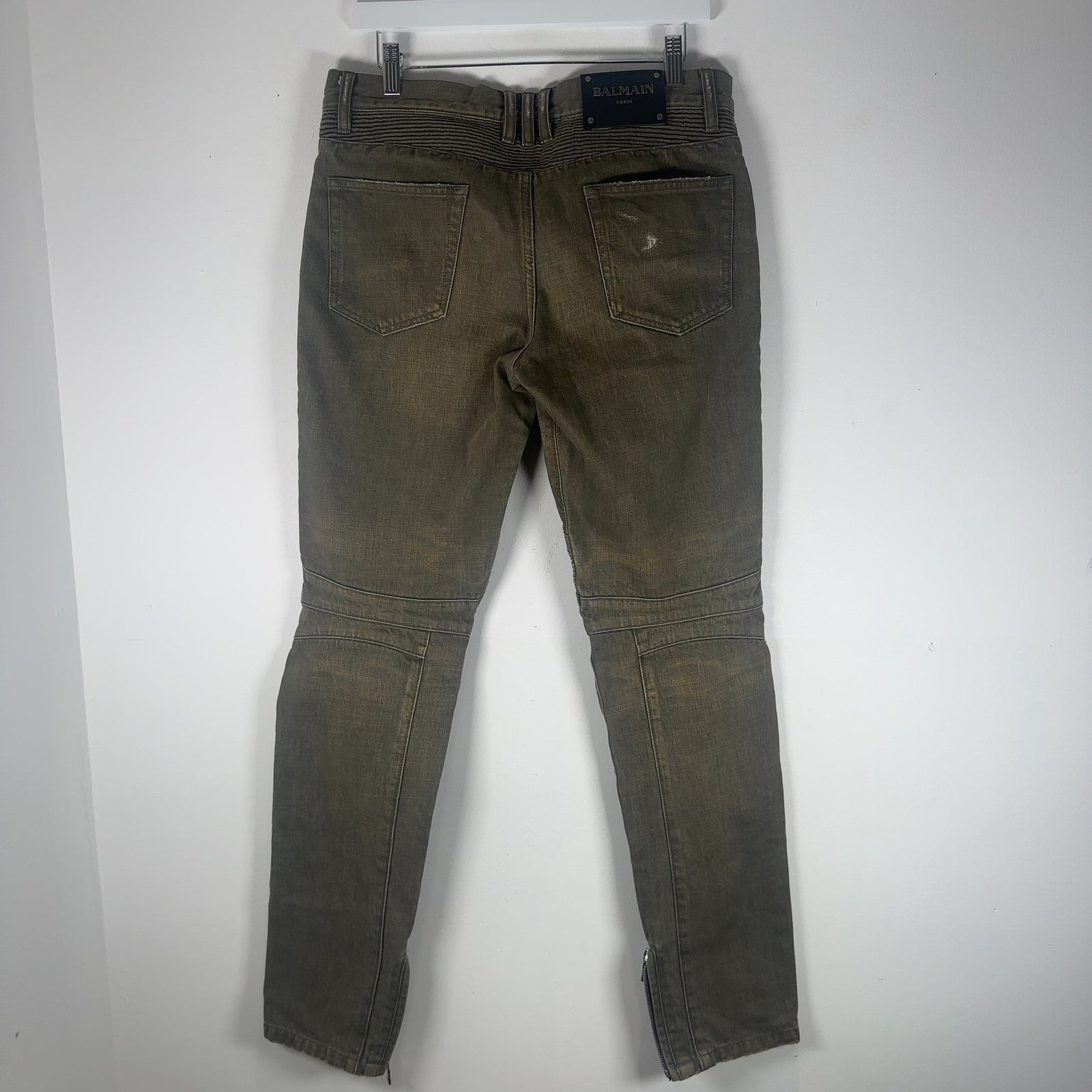 Balmain Green Denim Biker Jeans