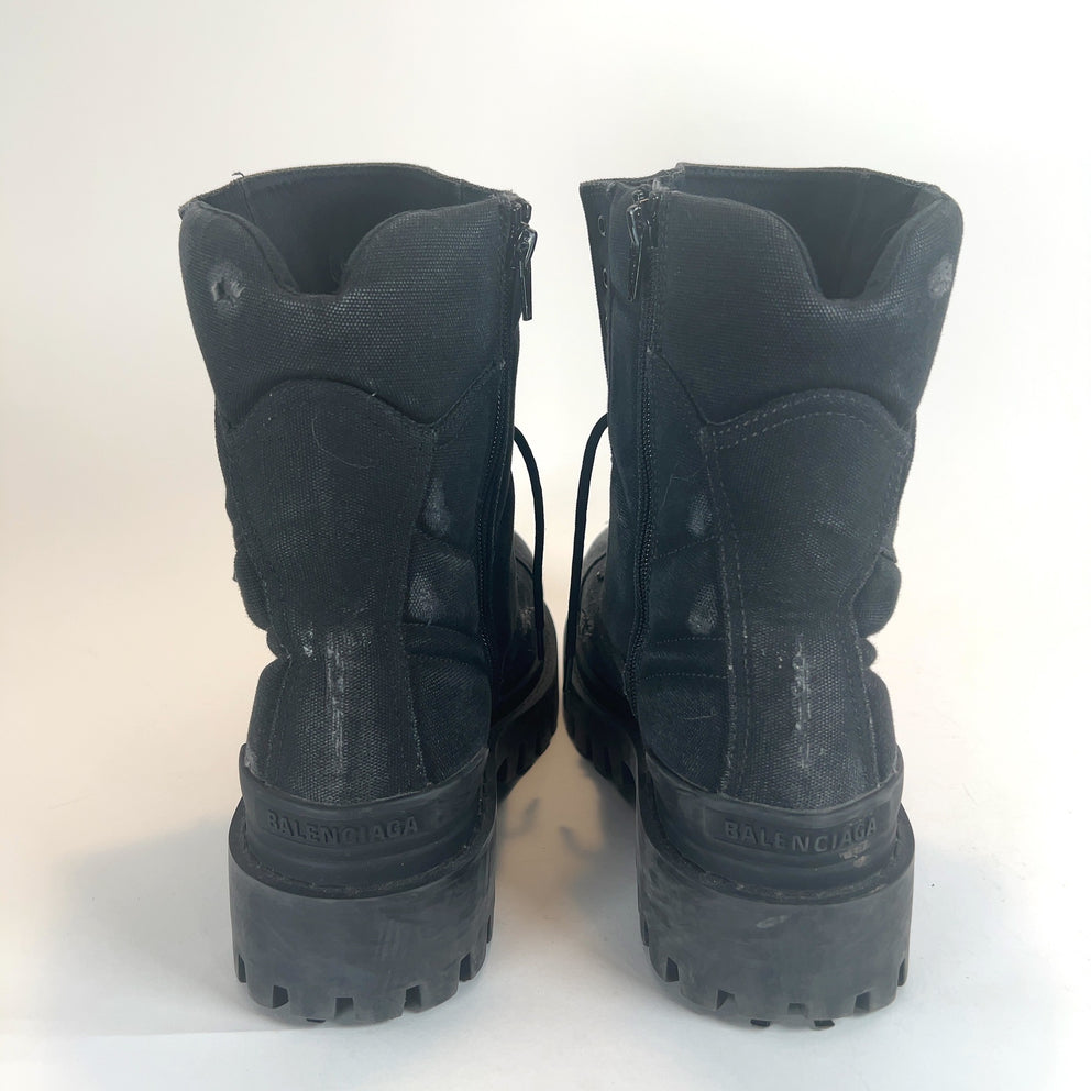 Balenciaga Distressed Canvas Combat Strike Boots