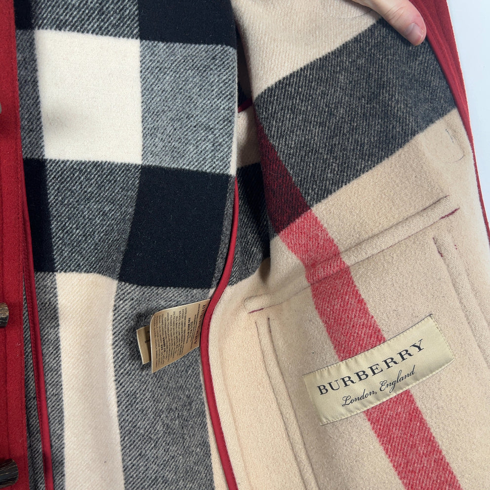 Burberry Red Wool Hooded Peacoat