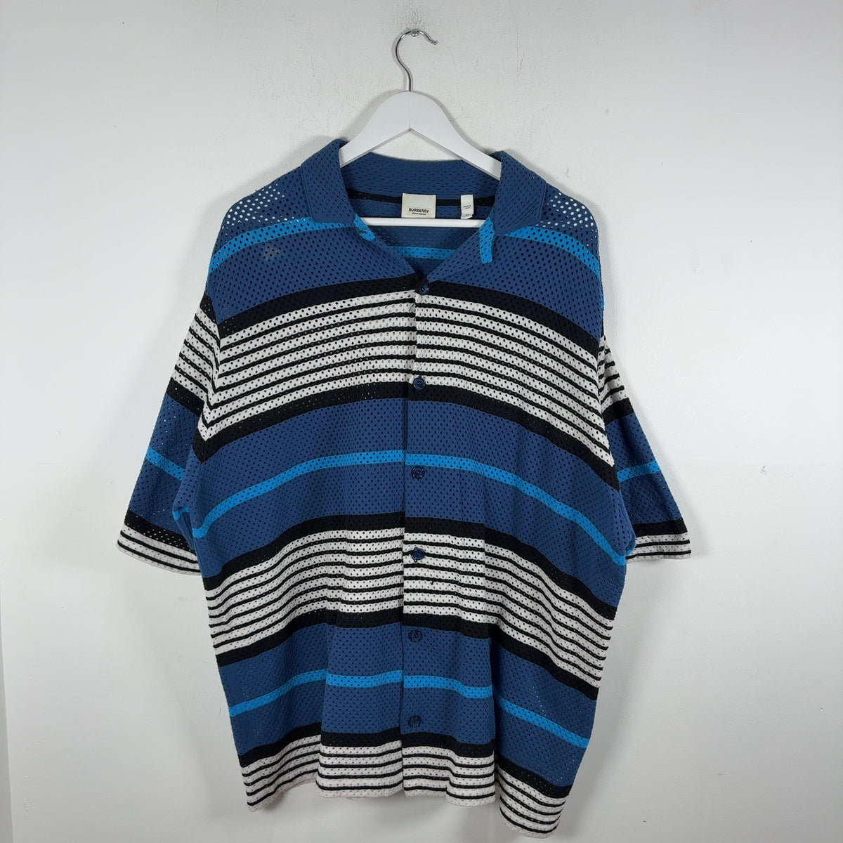 Burberry Striped Perforated Button-Up Shirt